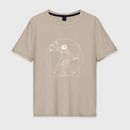 Мужская футболка хлопок Oversize Витрувианский человек, цвет миндальный