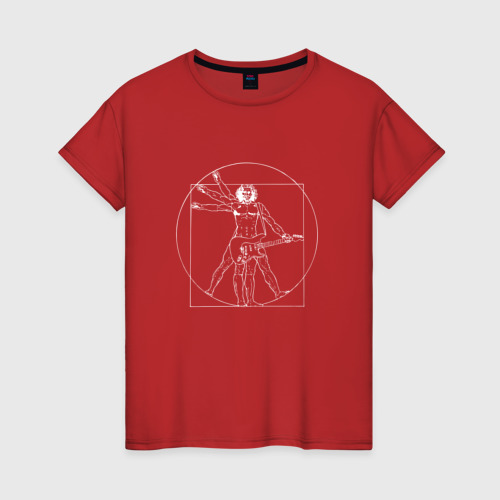 Женская футболка хлопок с принтом Витрувианский человек, вид спереди #2