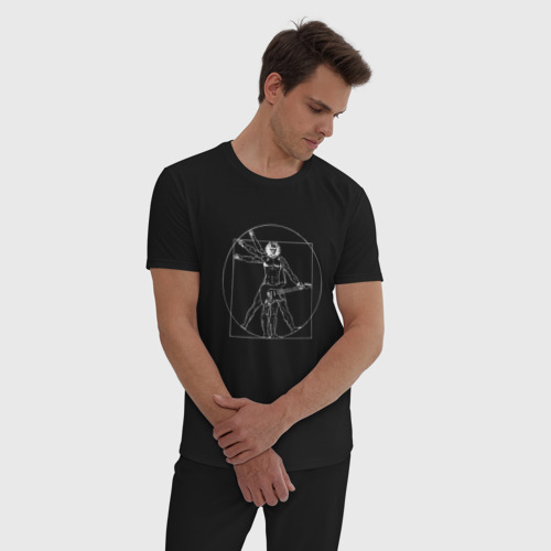 Мужская пижама хлопок Витрувианский человек, цвет черный - фото 3