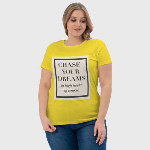 Женская футболка хлопок Следуй за мечтой, цвет желтый - фото 6