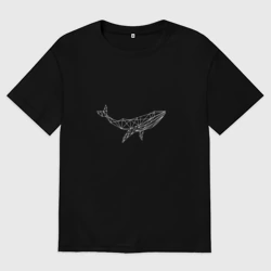 Женская футболка хлопок Oversize Кит лайн арт минимализм