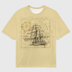 Женская футболка oversize 3D Старая карта и корабль