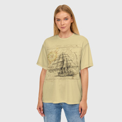 Женская футболка oversize 3D Старая карта и корабль - фото 2