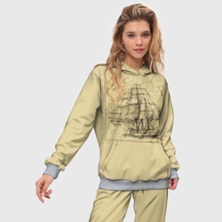 Женский костюм с толстовкой 3D Старая карта и корабль - фото 2