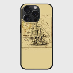 Чехол силиконовый для Apple iPhone 15 Pro матовый Старая карта и корабль