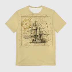 Мужская футболка 3D Старая карта и корабль