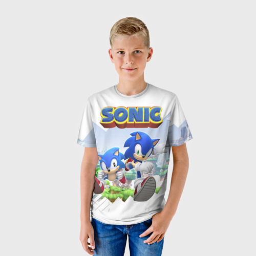 Детская футболка 3D с принтом Соник Ёжик, фото на моделе #1