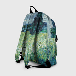 Рюкзак с принтом Ван Гог. Поле пшеничное С Кипарисами для любого человека, вид сзади №1. Цвет основы: белый