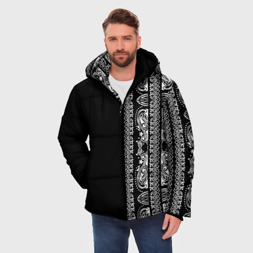 Мужская зимняя куртка 3D с принтом Узор маори, фото на моделе #1