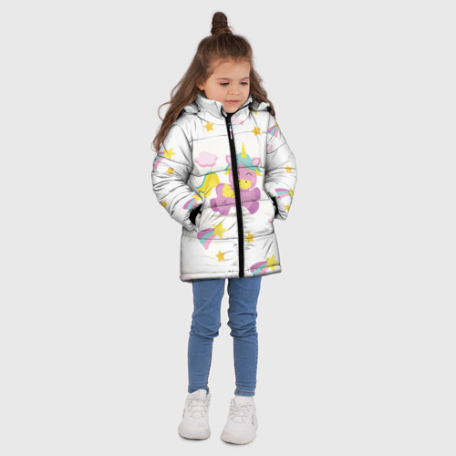 Зимняя куртка для девочек 3D с принтом Розовый единорог, вид сбоку #3