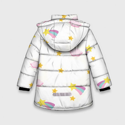 Зимняя куртка для девочек 3D с принтом Розовый единорог, вид сзади #1