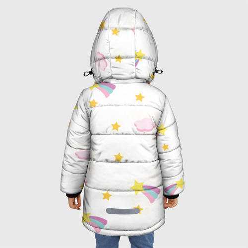 Зимняя куртка для девочек 3D с принтом Розовый единорог, вид сзади #2