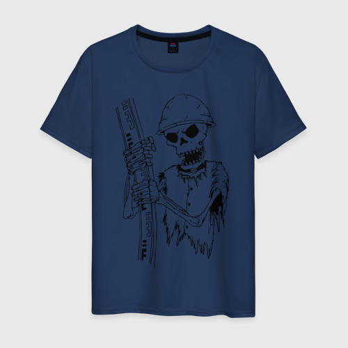 Мужская футболка хлопок Скелетон геодезист черн, цвет темно-синий