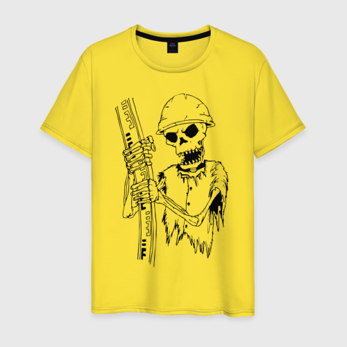 Мужская футболка хлопок Скелетон геодезист черн, цвет желтый