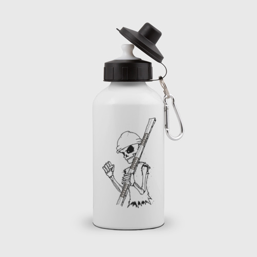 Бутылка спортивная с принтом Скелетон геодезист 2 черн, вид спереди №1