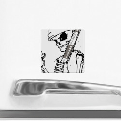 Магнит с принтом Скелетон геодезист 2 черн для любого человека, вид спереди №2. Цвет основы: белый