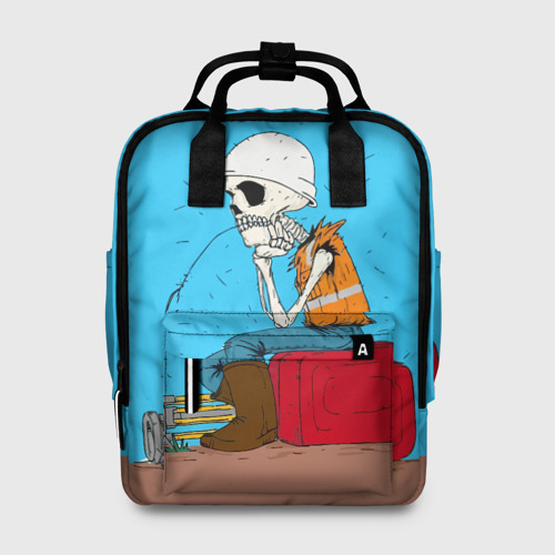 Женский рюкзак 3D с принтом Скелетон геодезист, вид спереди #2