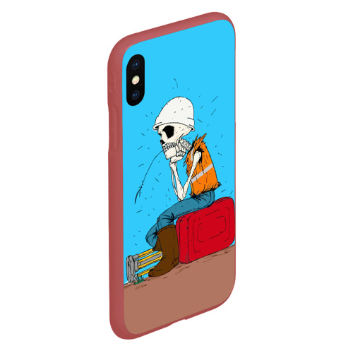 Чехол для iPhone XS Max матовый Скелетон геодезист, цвет красный - фото 3