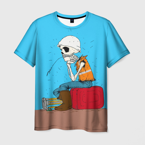 Мужская футболка с принтом Скелетон геодезист, вид спереди №1