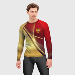 Мужской рашгард 3D Russia sport: Red and Gold - фото 2