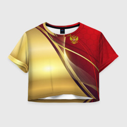 Женская футболка Crop-top 3D Russia sport: Red and Gold