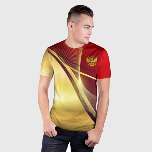 Мужская футболка 3D Slim Russia sport: Red and Gold, цвет 3D печать - фото 3