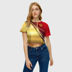 Женская футболка Crop-top 3D Russia sport: Red and Gold - фото 2