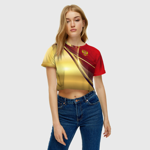 Женская футболка Crop-top 3D Russia sport: Red and Gold, цвет 3D печать - фото 4