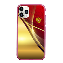 Чехол для iPhone 11 Pro матовый Russia sport: Red and Gold