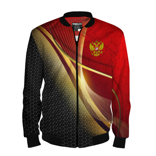 Мужской бомбер 3D Russia sport: red and black, цвет черный