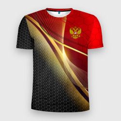 Мужская футболка 3D Slim Russia sport: red and black