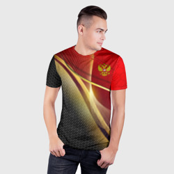 Мужская футболка 3D Slim Russia sport: red and black - фото 2