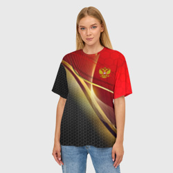 Женская футболка oversize 3D Russia sport: red and black - фото 2
