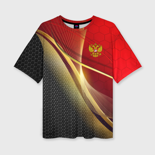 Женская футболка oversize 3D Russia sport: red and black, цвет 3D печать