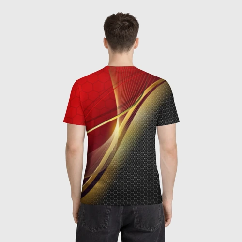 Мужская футболка 3D с принтом Russia sport: red and black, вид сзади #2