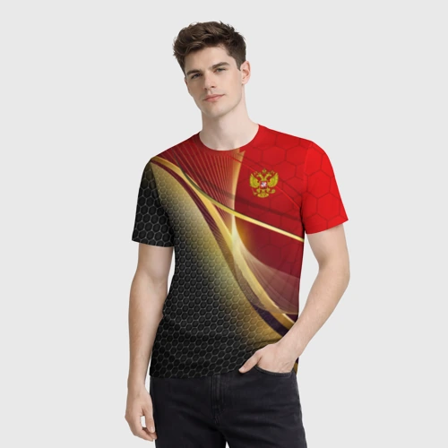Мужская футболка 3D с принтом Russia sport: red and black, фото на моделе #1