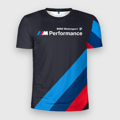 Мужская приталенная футболка с принтом BMW Performance, вид спереди №1