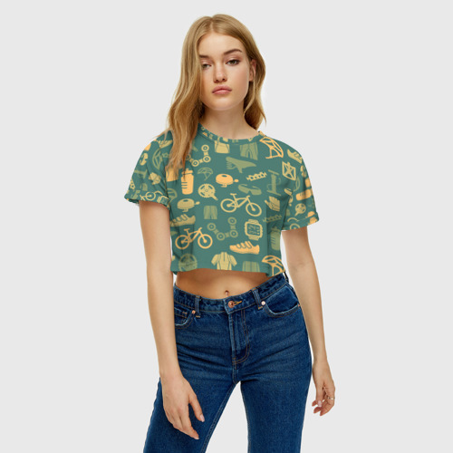 Женская футболка Crop-top 3D Велосипед Текстура, цвет 3D печать - фото 3