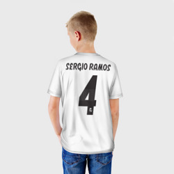 Футболка с принтом Ramos home 18-19 для ребенка, вид на модели сзади №2. Цвет основы: белый