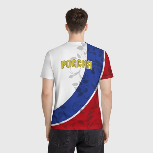 Мужская футболка 3D с принтом Россия Спорт, вид сзади #2