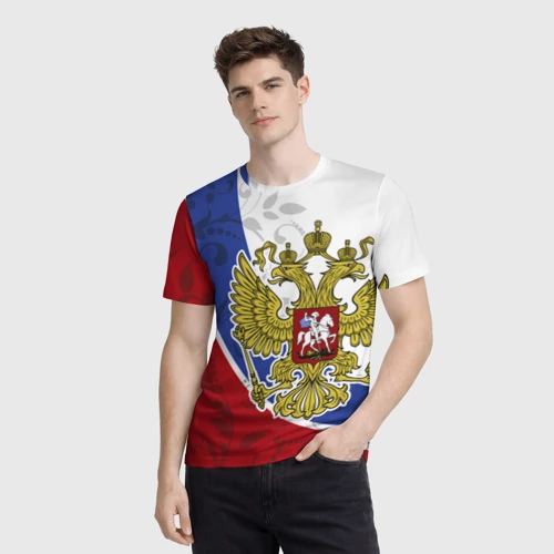Мужская футболка 3D с принтом Россия Спорт, фото на моделе #1