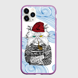 Чехол для iPhone 11 Pro матовый Лесной кот моряк