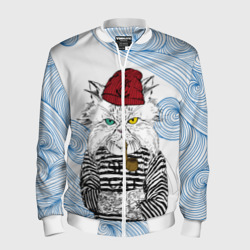 Мужской бомбер 3D Лесной кот моряк