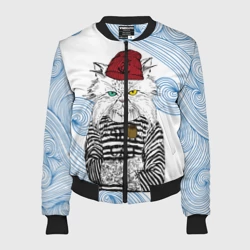 Женский бомбер 3D Лесной кот моряк