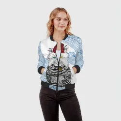 Женский бомбер 3D Лесной кот моряк - фото 2