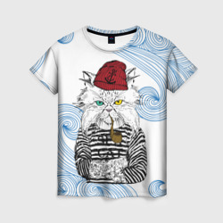 Женская футболка 3D Лесной кот моряк