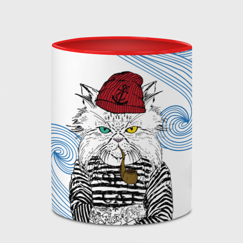 Кружка с полной запечаткой Лесной кот моряк, цвет белый + красный - фото 4