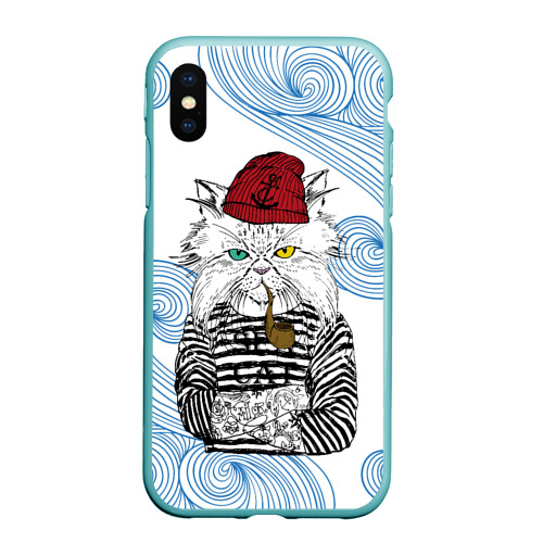 Чехол для iPhone XS Max матовый Лесной кот моряк, цвет мятный