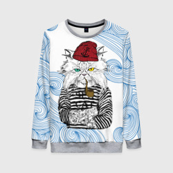 Женский свитшот 3D Лесной кот моряк