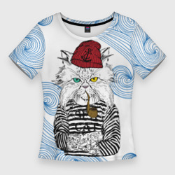 Женская футболка 3D Slim Лесной кот моряк
